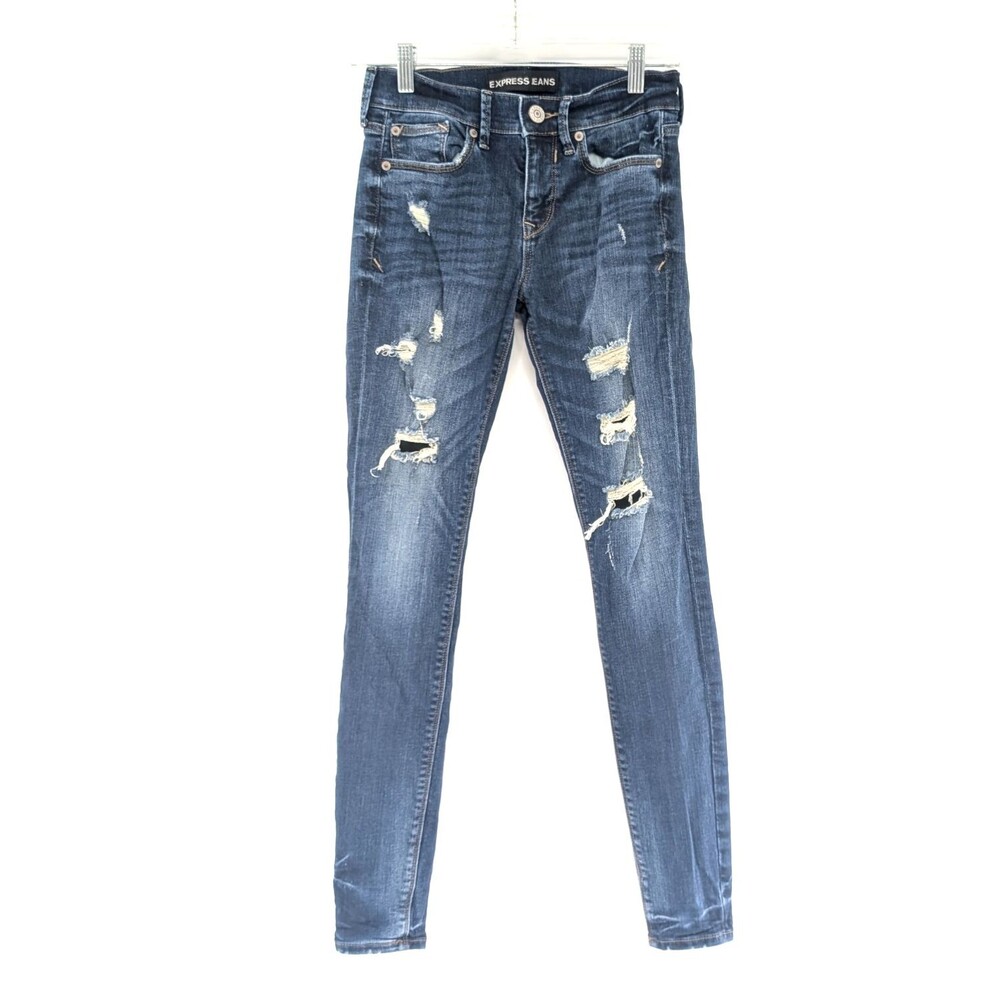 Express Mid Rise Leggings Skinny Jeans Distressed Dark Wash 26/29.5 Size 00